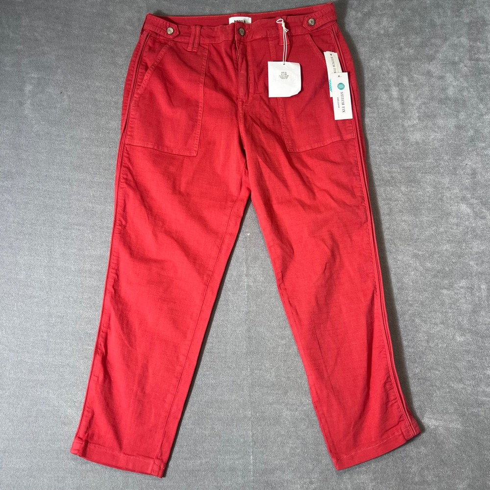 Pistola Erin High Rise Utility Crop Straight Leg Pant Hibiscus Red Size 32 NWT